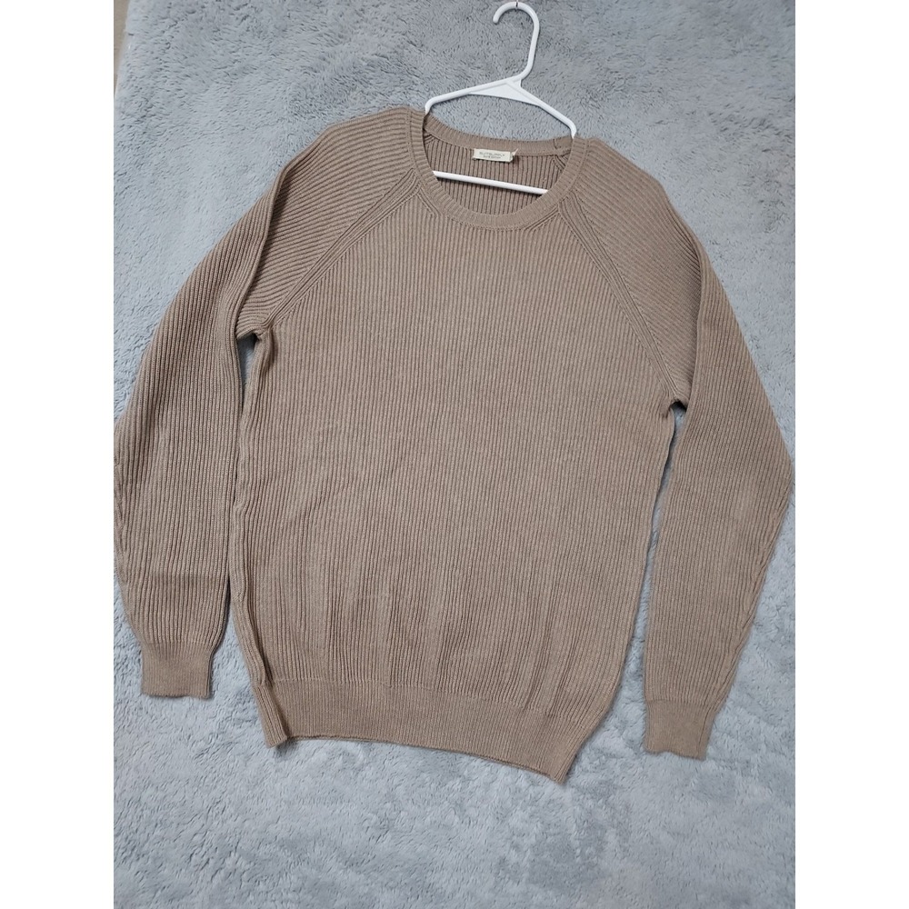 Suitsupply Sweater Mens Extra Large Tan Ribbed Pure Cotton Pullover Crewneck